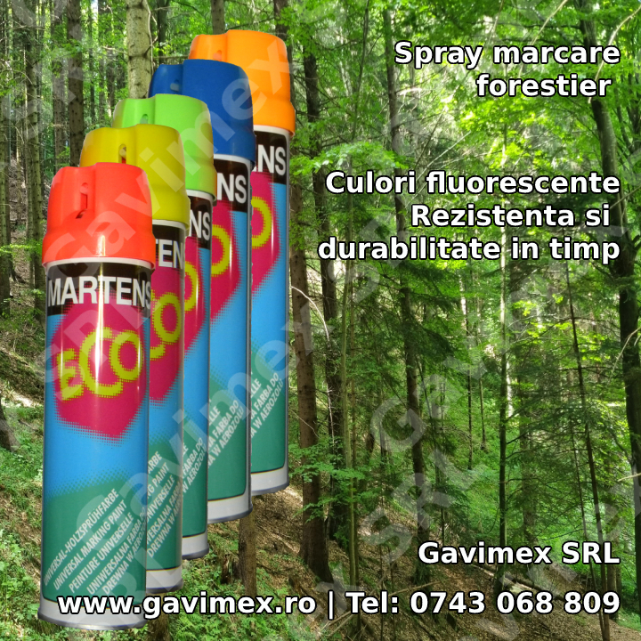 Spray forestier fluorescent pentru marcare arbori si busteni.